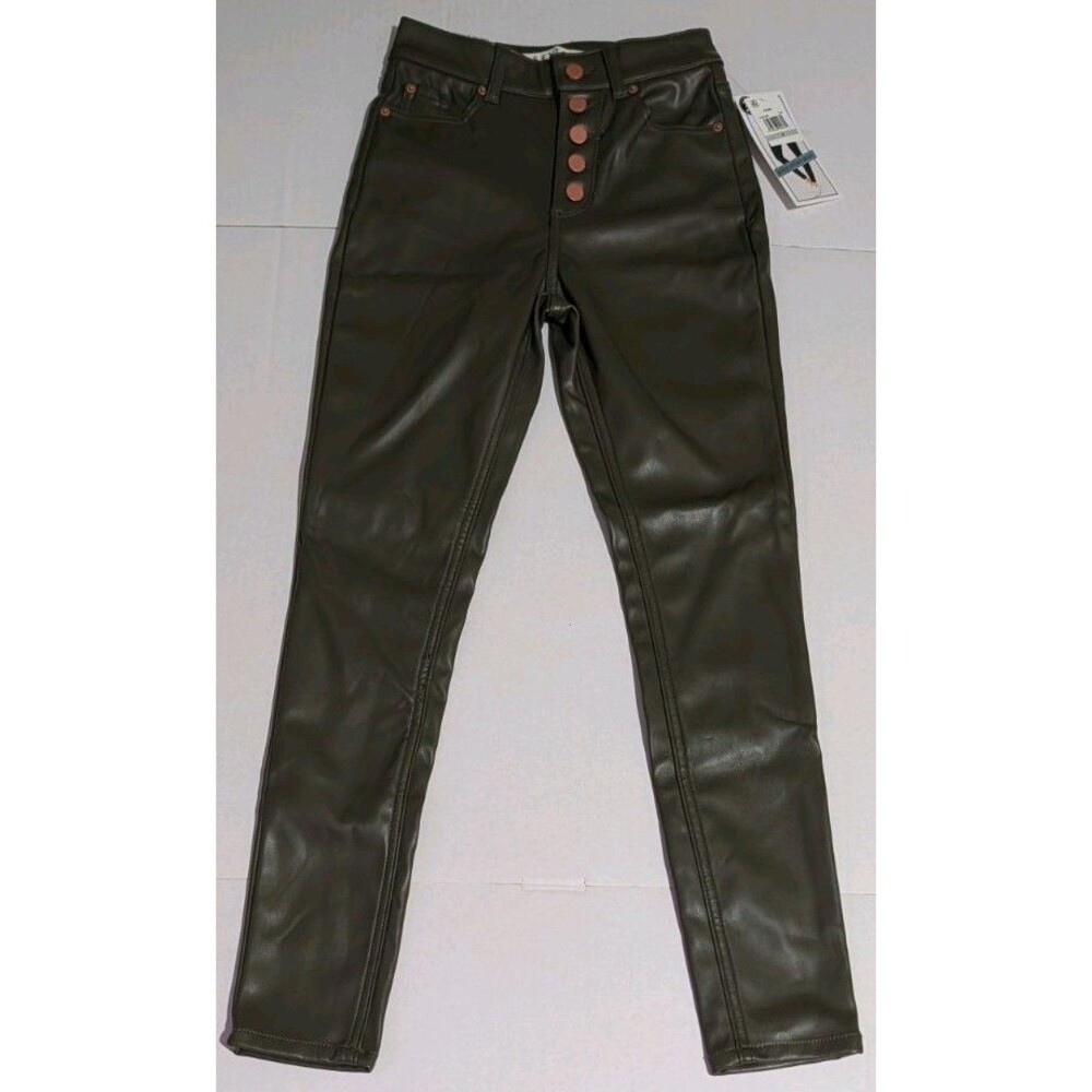Tinseltown Faux Leather Pants Olive Green Button Fly Hi Rise Skinny NWT Size 0